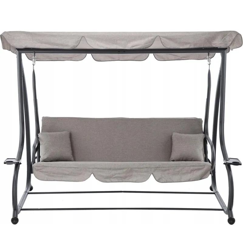Leagan gradina 3 locuri cu baldachin reglabil, perne si suport pahare, 210x120x170 cm, gri Expediere rapidă