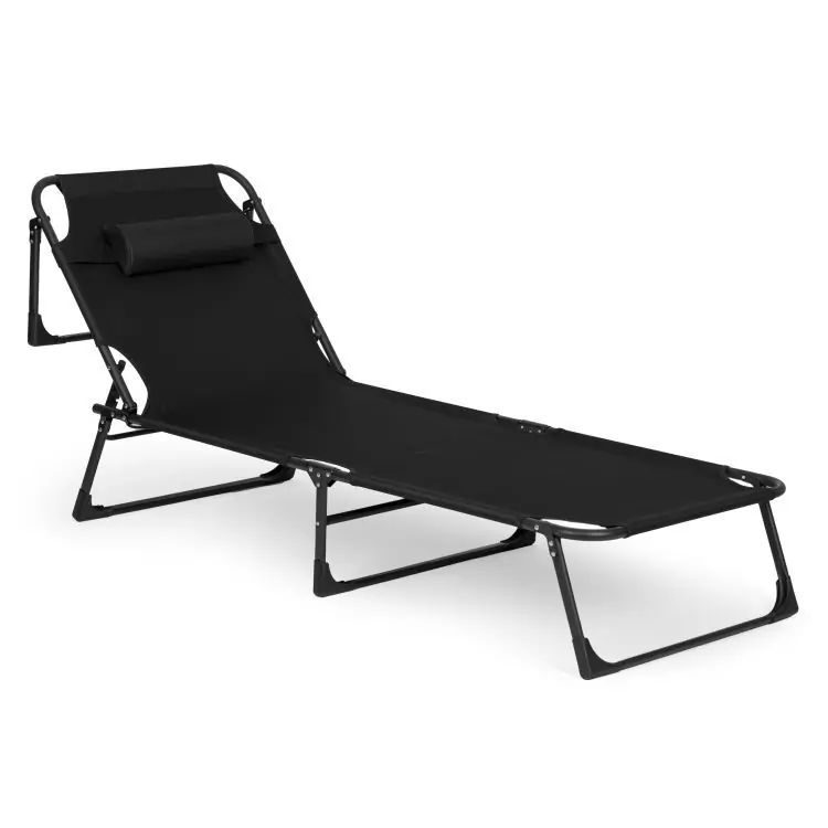 Sezlong pliabil 193x67x79 cm, spatar reglabil 4 pozitii, cadru otel si material Oxford, negru Cumpără online