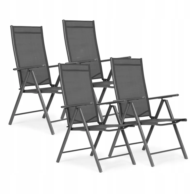 Ofertă de sezon Set 4 scaune gradina 70x57x106 cm, pliante cu spatar reglabil 7 pozitii, structura otel si textilena, gri