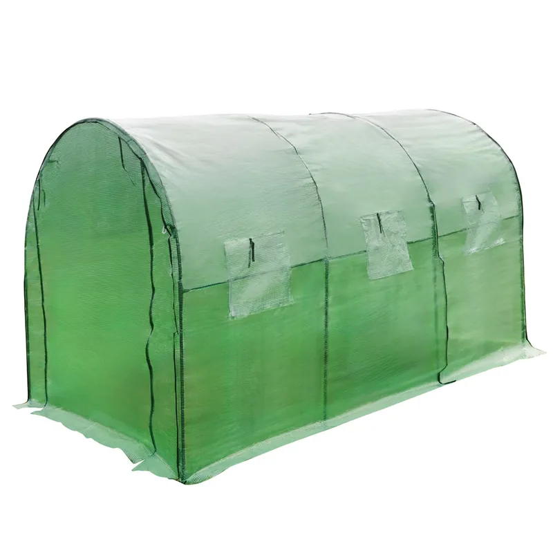 Noutate Sera gradina 300x200x200 cm, 6 ferestre, usa cu fermoar, folie PE 130g/m², verde