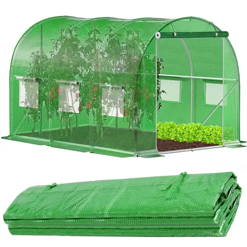 Folie inlocuire pentru sera 300x200x200 cm, PE 140g/mp cu plasa PP, UV4, 6 ferestre si usa cu fermoar, verde Preferatul clienților