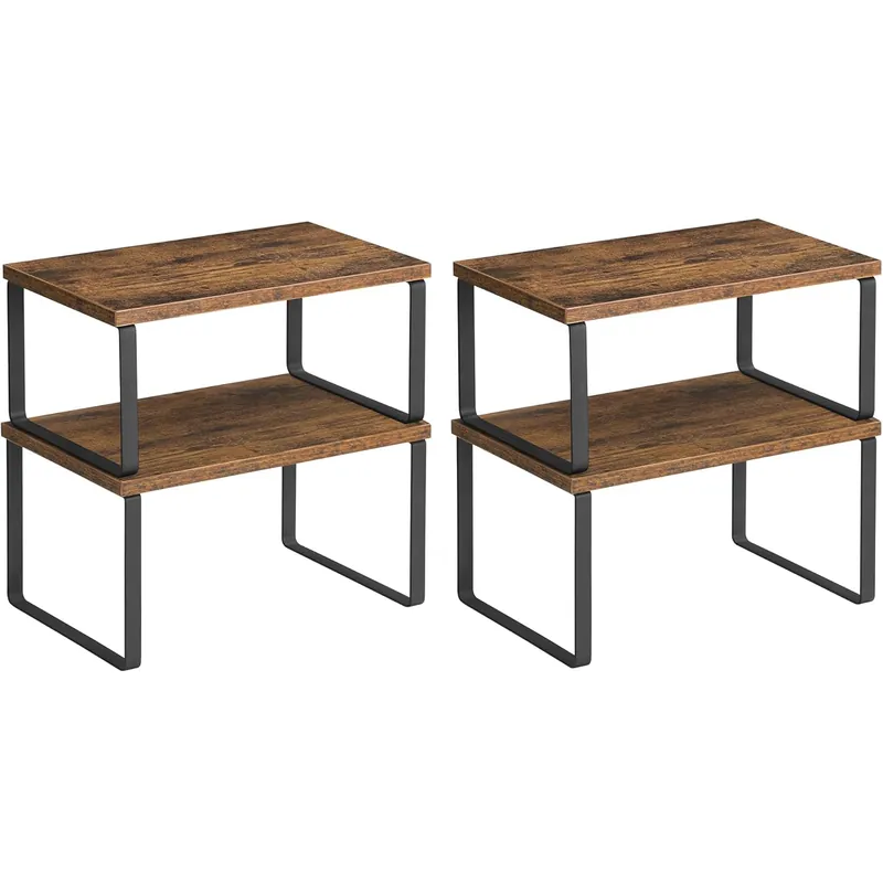 Reduceri SONGMICS Rafturi bucatarie 30x20x16 cm, set 4 buc, modulare, suprapozabile si extensibile, metal si PAL, maro rustic