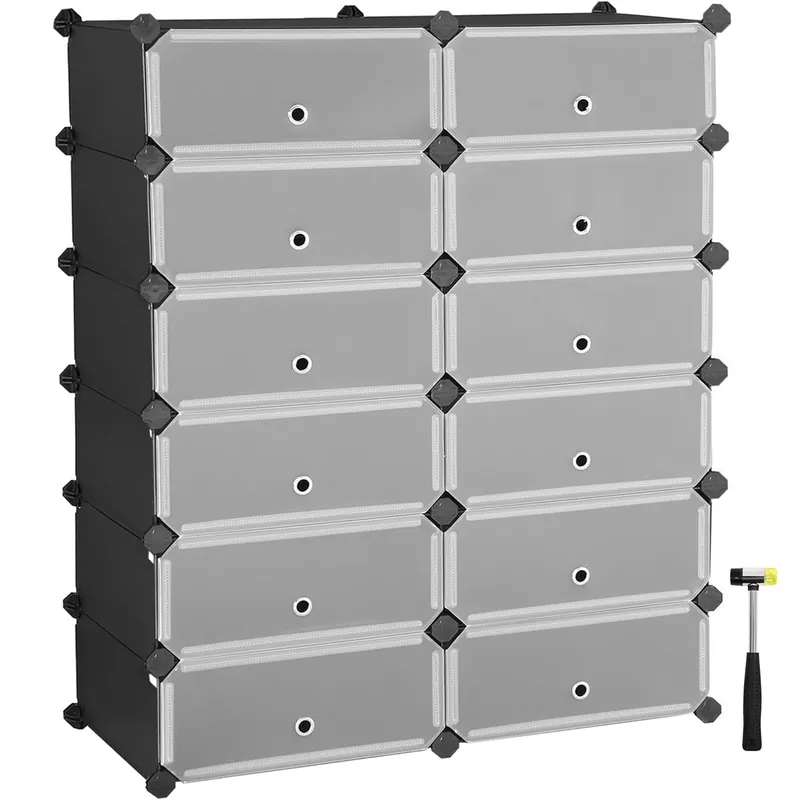 SONGMICS Etajera pantofi 83x31x105 cm, 12 compartimente modulare cu usi rabatabile, negru si alb Ofertă