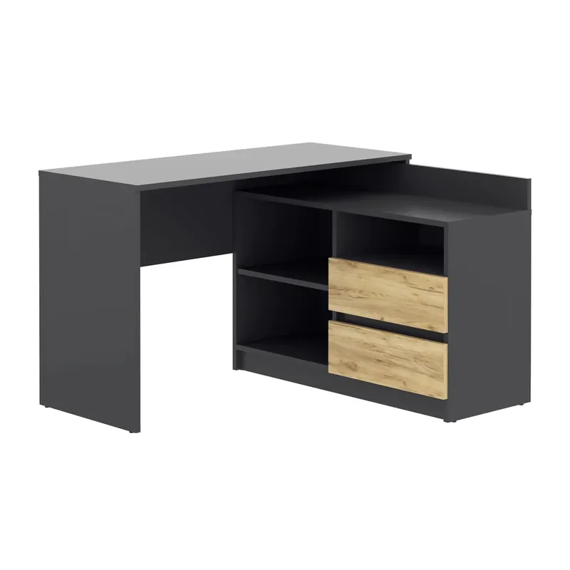 Preț redus Birou colt Delta 120x50x75 cm cu comoda 100x42x72 cm, 2 sertare, montaj stanga/dreapta, antracit craft