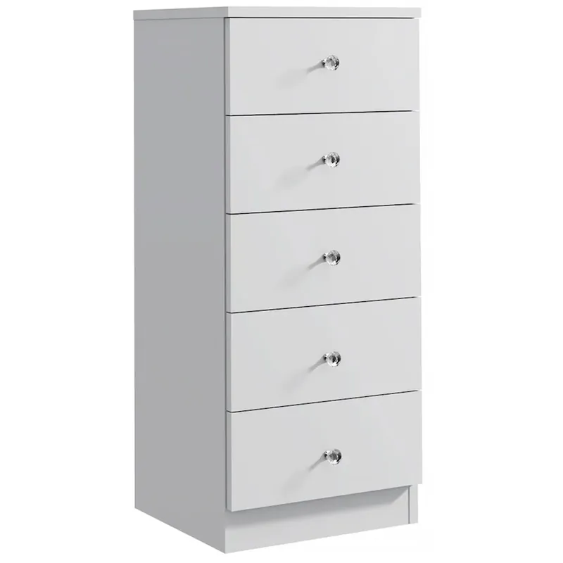 Ofertă limitată Comoda verticala Cristal cu 5 sertare, MDF, 40x38x94 cm, alb mat
