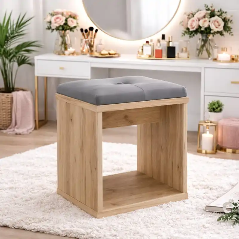 Taburet pentru masuta de toaleta cu sezut confortabil, 30x30x42 cm, craft Livrare rapidă