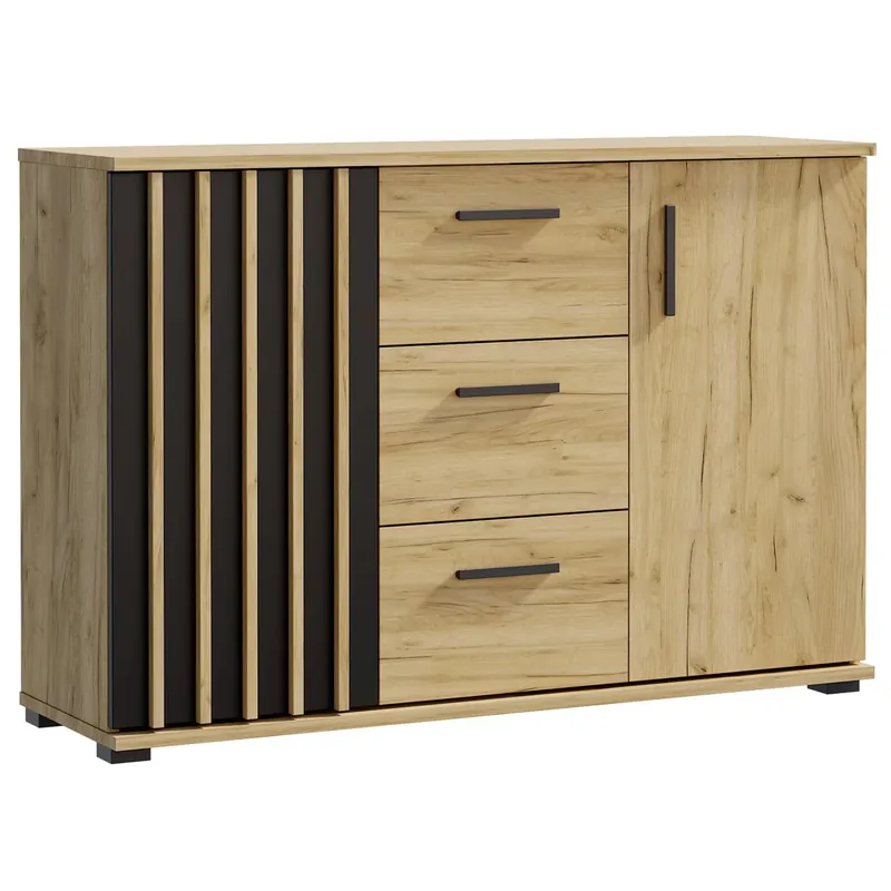 Reducere specială Comoda Montana 120 cu 2 usi si 3 sertare, 120x37x80 cm, craft si negru