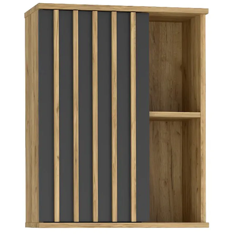 Dulap suspendat 60x37x80 cm cu 1 usa si rafturi, stil loft, finisaj craft/negru Expediere rapidă