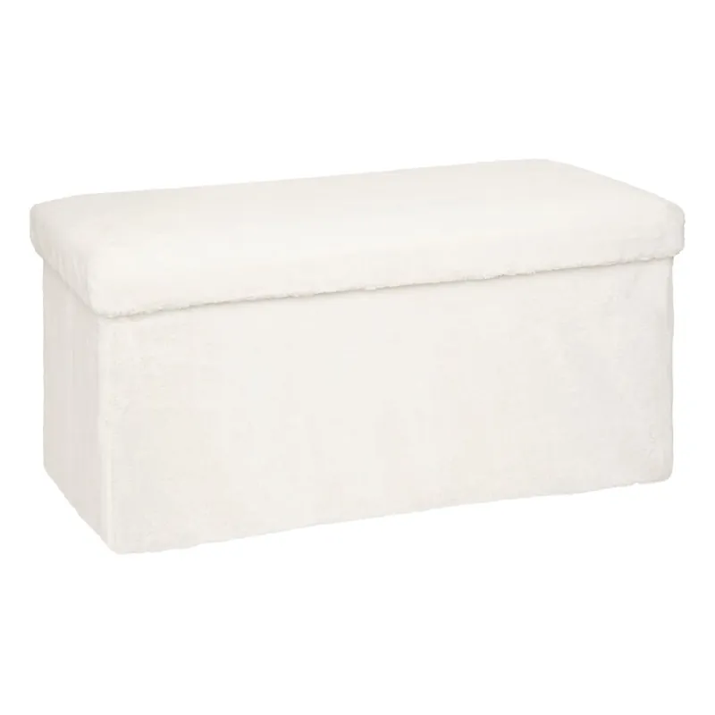 Taburet pliabil Atmosphera Ezzio cu depozitare, 76x38x38 cm, blana artificiala, alb Noutate