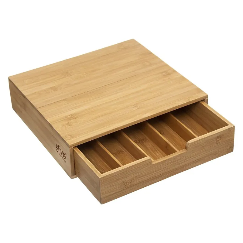 Suport capsule 5Five din bambus cu sertar mare si separatoare detasabile, 35x31x8 cm, natur Ofertă