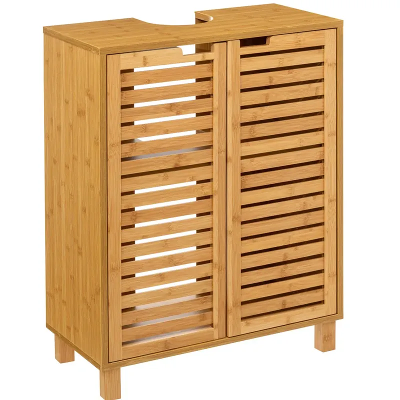 Nu rata Dulap baie 5Five Sicela pentru lavoar, cu usi si rafturi, bambus si MDF, 60x28x80 cm, natur