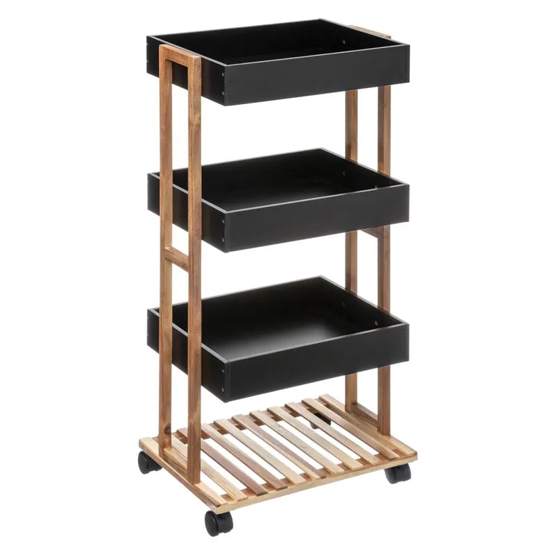 Etajera cu 4 rafturi 5Five Natureo pe roti, MDF si bambus, 40x30x88 cm, negru Ofertă