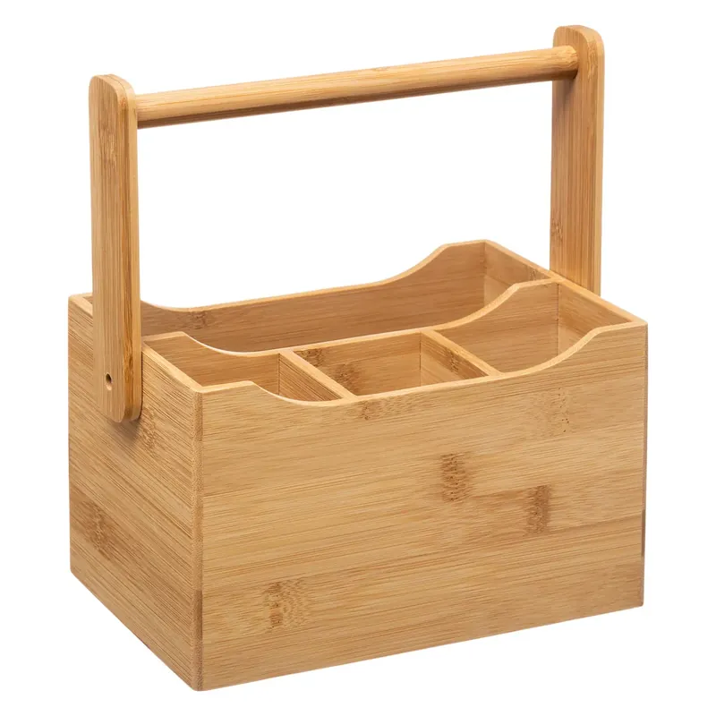 Cumpără online Organizator tacamuri si servetele 5Five Bamboo cu maner, bambus, 24x14x24 cm, natur