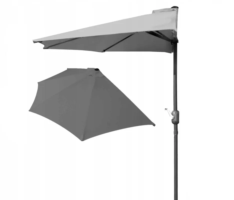 Disponibil imediat RESIGILAT Umbrela balcon 270×250 cm, montaj pe perete, cu manivela si husa impermeabila, poliester 180g/mp, gri