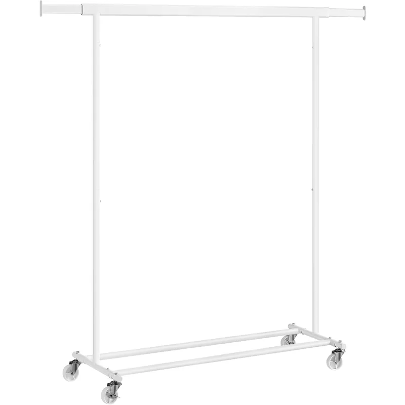 Reducere extra SONGMICS Suport pentru haine cu sina superioara extensibila, pe roti, reglabil pe latime, 45x(92-132)x160cm, alb