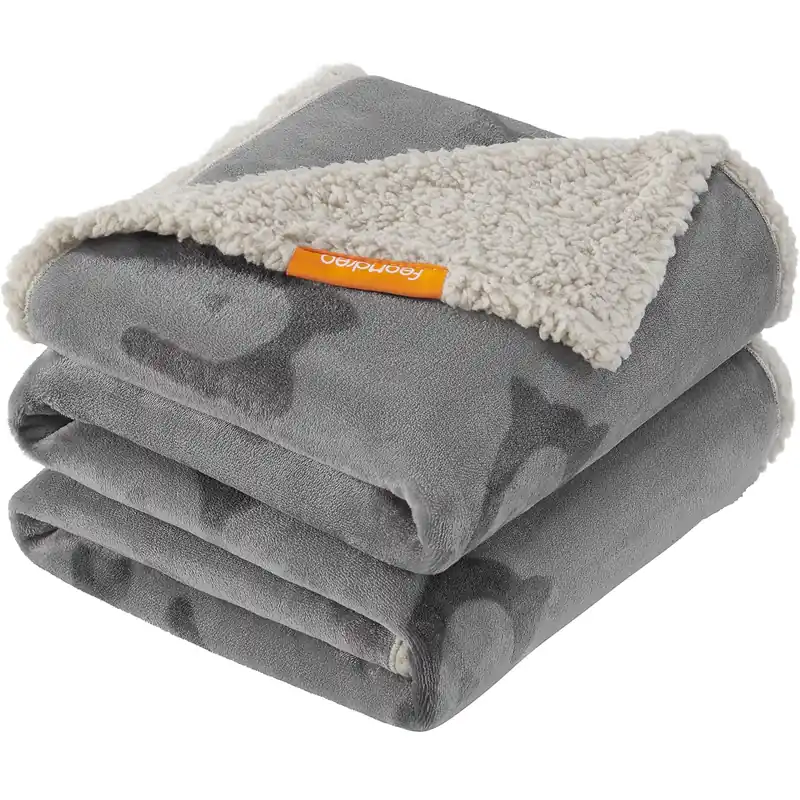 Popular FEANDREA Patura impermeabila caini XL, reversibila cu fleece Sherpa si flanel, lavabila, 152×127 cm, gri