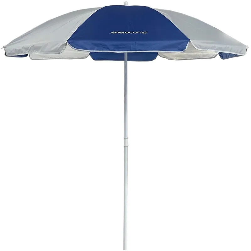 Umbrela plaja sau balcon cu inclinare, tija metalica, 160 cm, alb-albastru Reducere specială