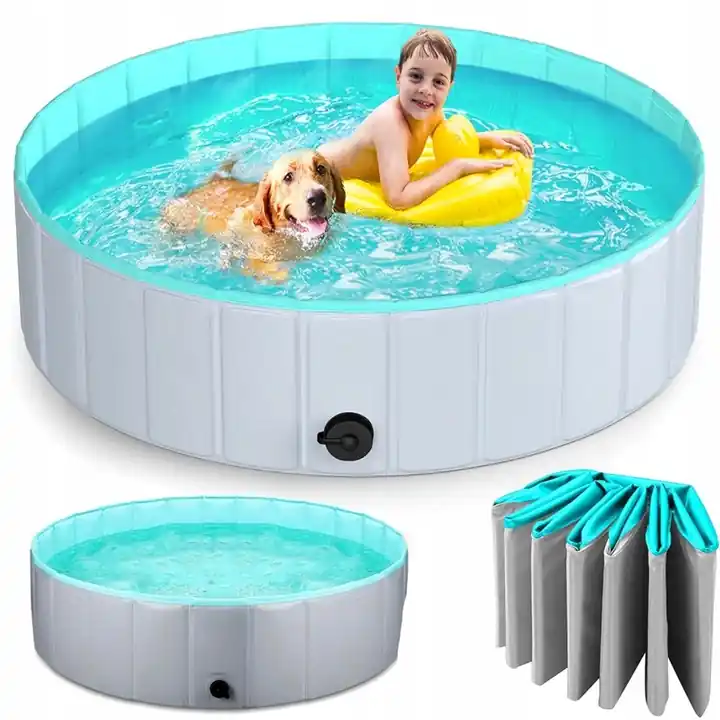 Piscina pliabila pentru caini si copii, pliere rapida, valva de scurgere, 160×30 cm, albastru Preferatul clienților