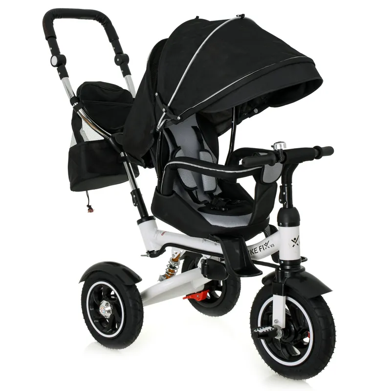 Tricicleta 3in1 105x52x94 cm, sezut rotativ 360°, roti fara aer, copertina reglabila, negru Chilipir