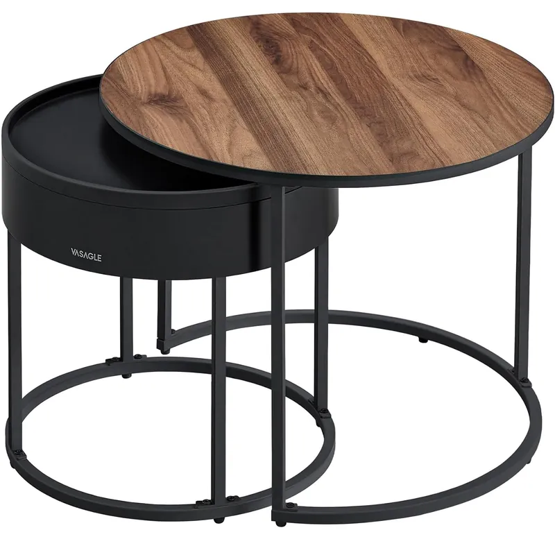 Expediere rapidă VASAGLE Set 2 masute cafea, cu blat detasabil si spatiu de depozitare ascuns, 45x45x42 cm, culoare nuc