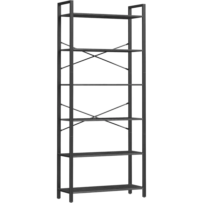 VASAGLE Biblioteca 6 rafturi, cadru metalic si polite PAL, stil industrial, 80x30x186 cm, negru Nu rata