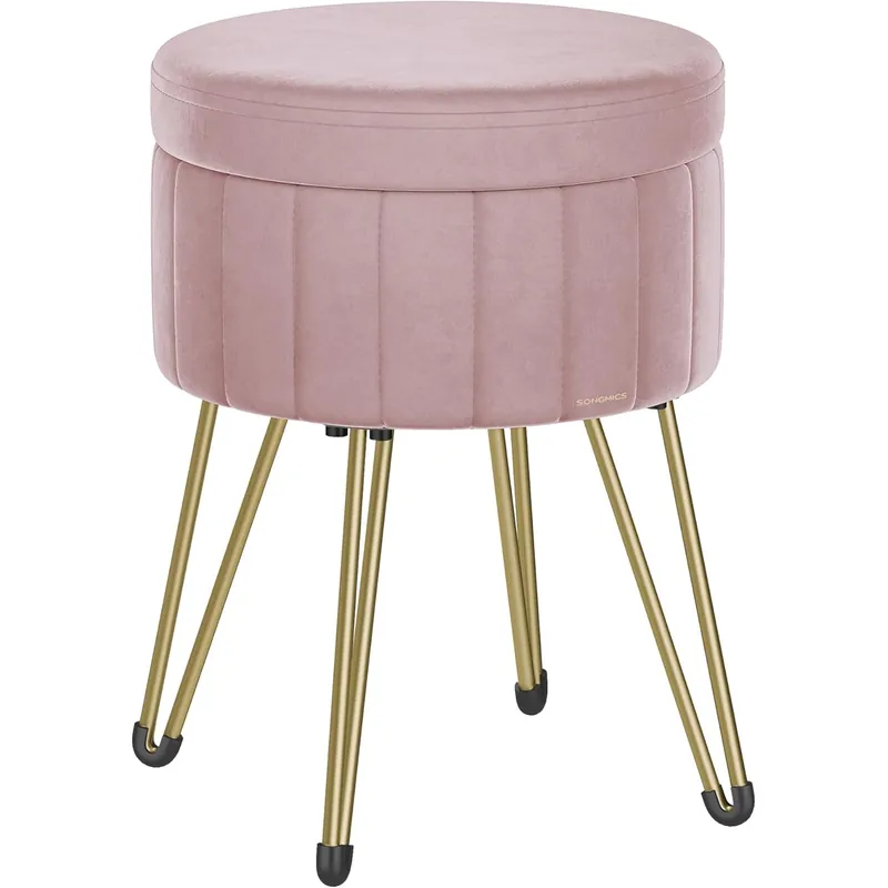 Retur gratuit SONGMICS Taburet rotund cu spatiu de depozitare, tapitat catifea, 32x39x44 cm, roz