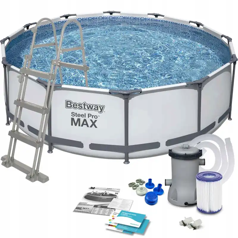 Super ofertă RESIGILAT Piscina cadru metalic Bestway, 366x100cm, 9.150 litri, cu pompa de filtrare si scara