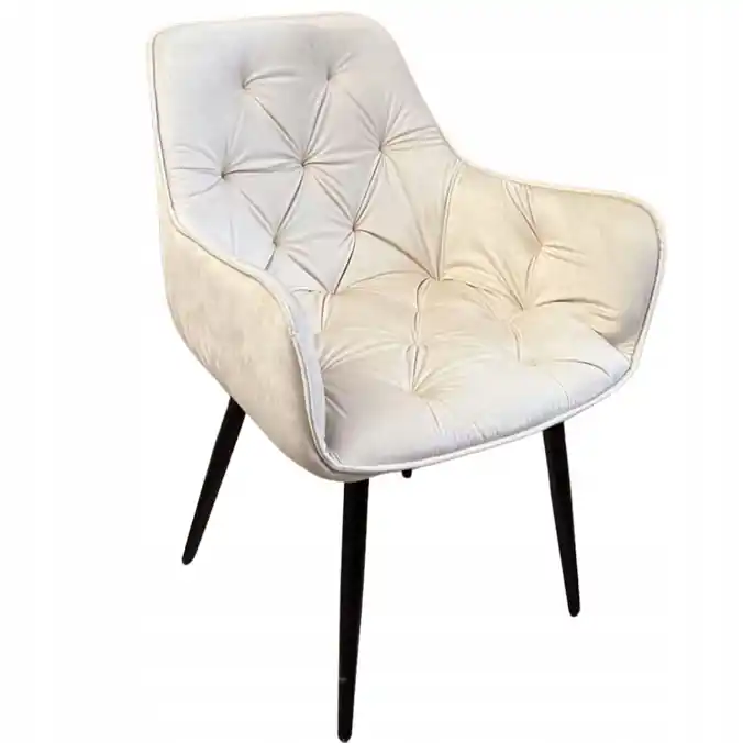 Fotoliu catifea tapitat, cu spatar inalt si design cu cusaturi, 55x60x89 cm, bej Super ofertă
