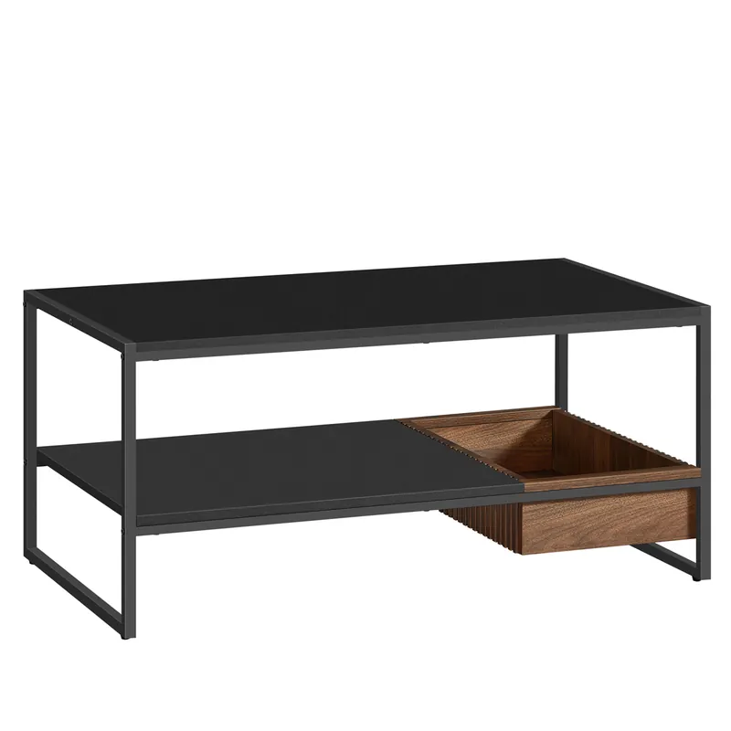 Nu rata VASAGLE Masuta cafea cu sertar si raft inferior, structura otel, 100x55x45 cm, negru