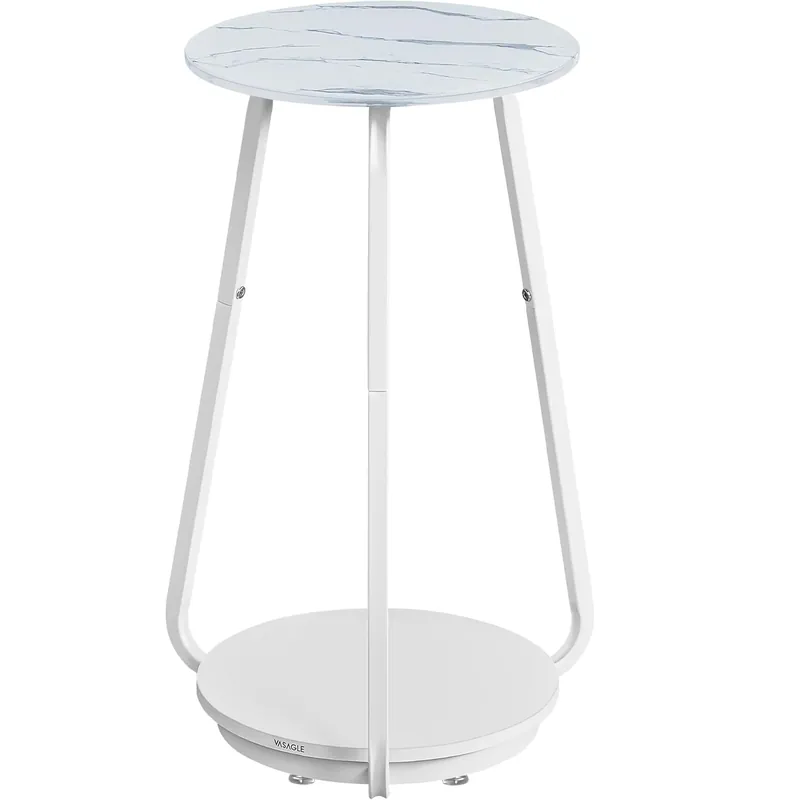 Discount VASAGLE Masuta rotunda tip noptiera, blat din sticla si raft inferior din PAL, cadru metalic, 30x30x55 cm, alb