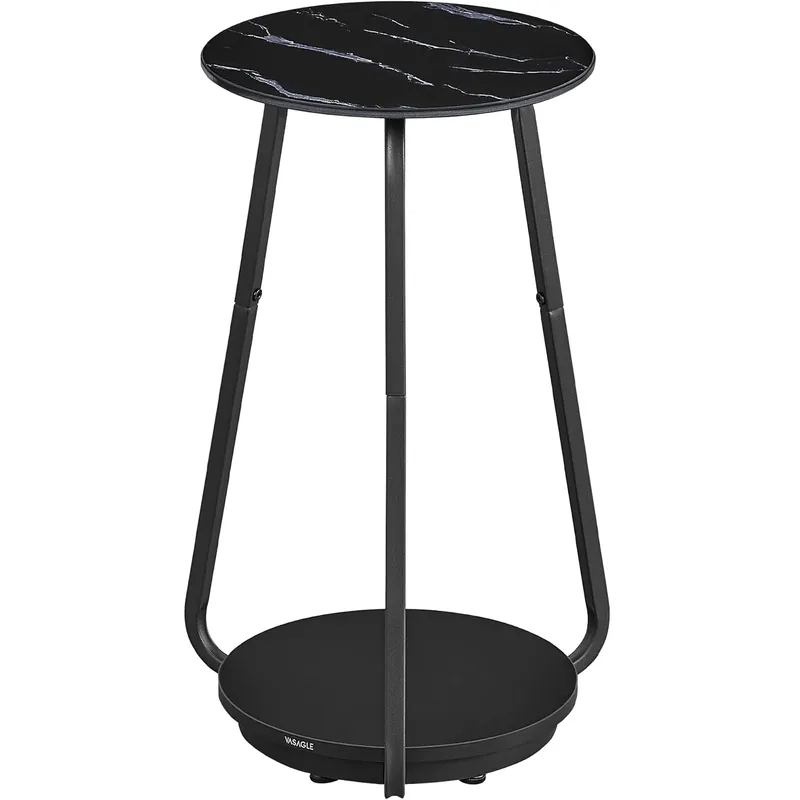 Reducere VASAGLE Masuta rotunda tip noptiera, blat din sticla si raft inferior din PAL, cadru metalic, 30x30x55 cm, negru