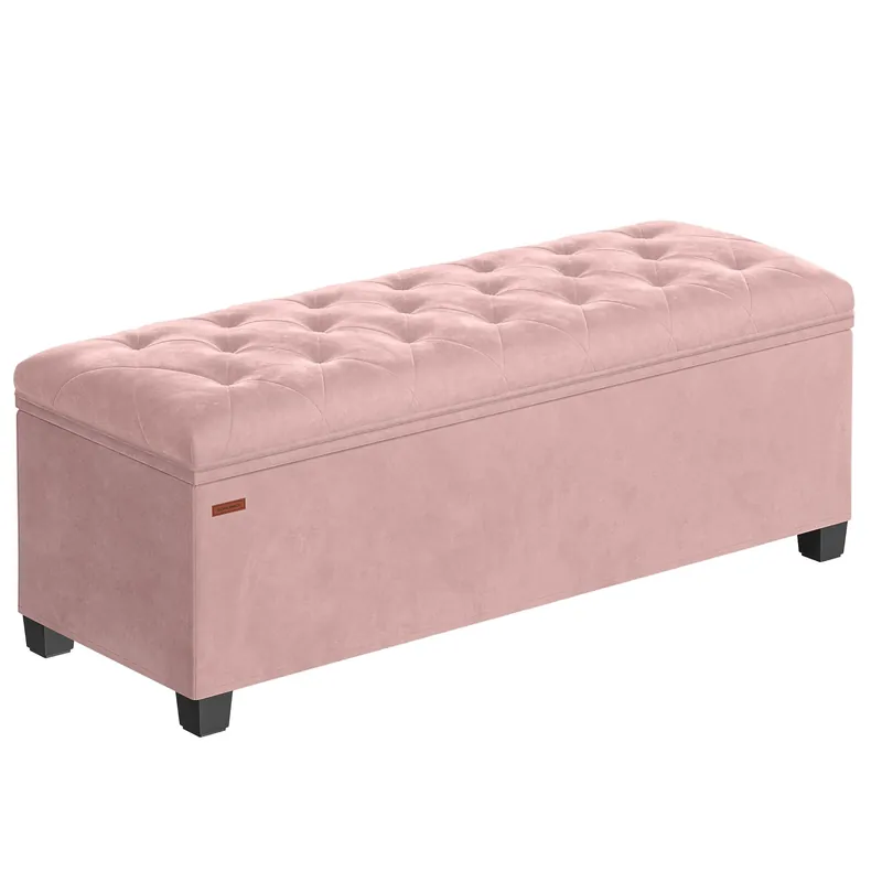 Plată sigură SONGMICS Bancuta depozitare cu picioare, velur matlasat, 103 litri, 110x40x40 cm, roz