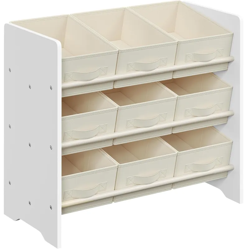 Reducere extra RESIGILAT SONGMICS Raft jucarii si carti 63x30x60 cm, cu 9 cutii textile detasabile, MDF, alb