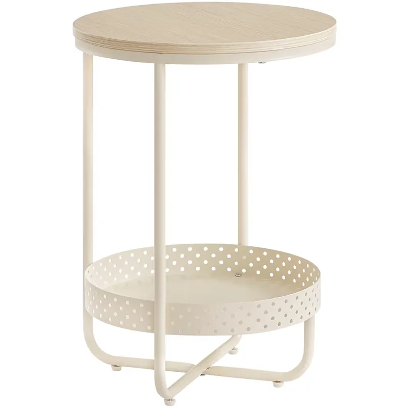 VASAGLE Masuta laterala tip noptiera, rotunda cu cos depozitare, cadru metalic, 40×55 cm, crem Ofertă limitată