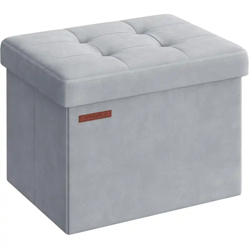 Chilipir SONGMICS Taburet pliabil cu spatiu de depozitare, catifea matlasata, 31x41x31 cm, 130 kg, gri