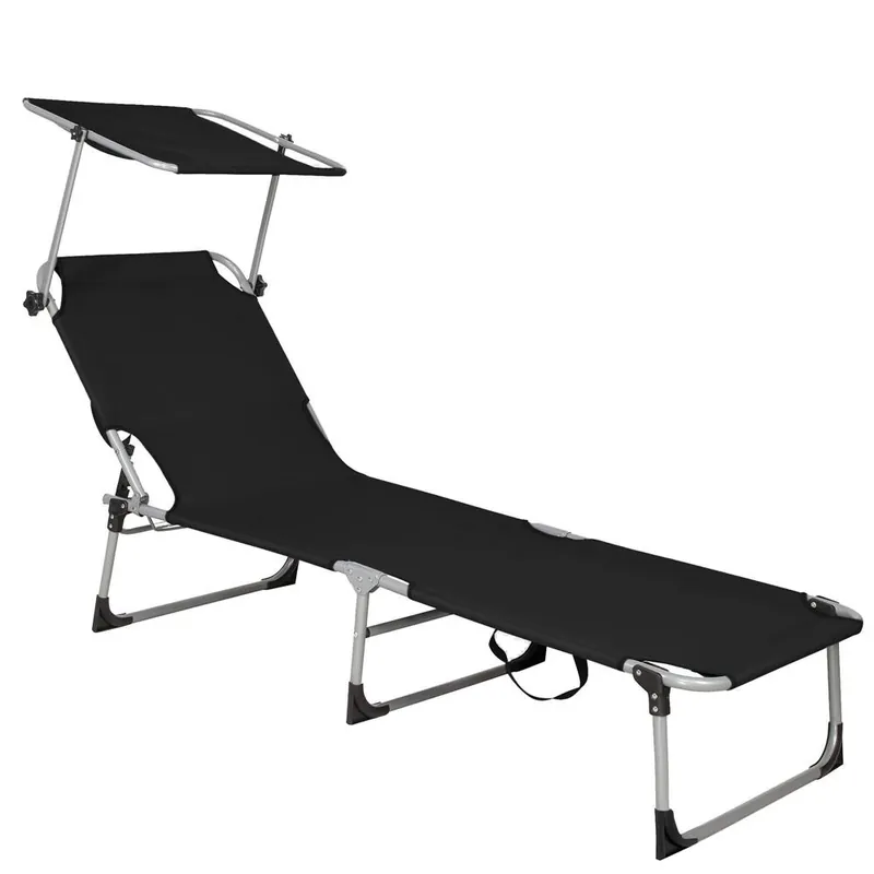 RESIGILAT Sezlong pliabil cu parasolar, 188x57x38cm, sarcina 120kg, gri antracit Cel mai vândut