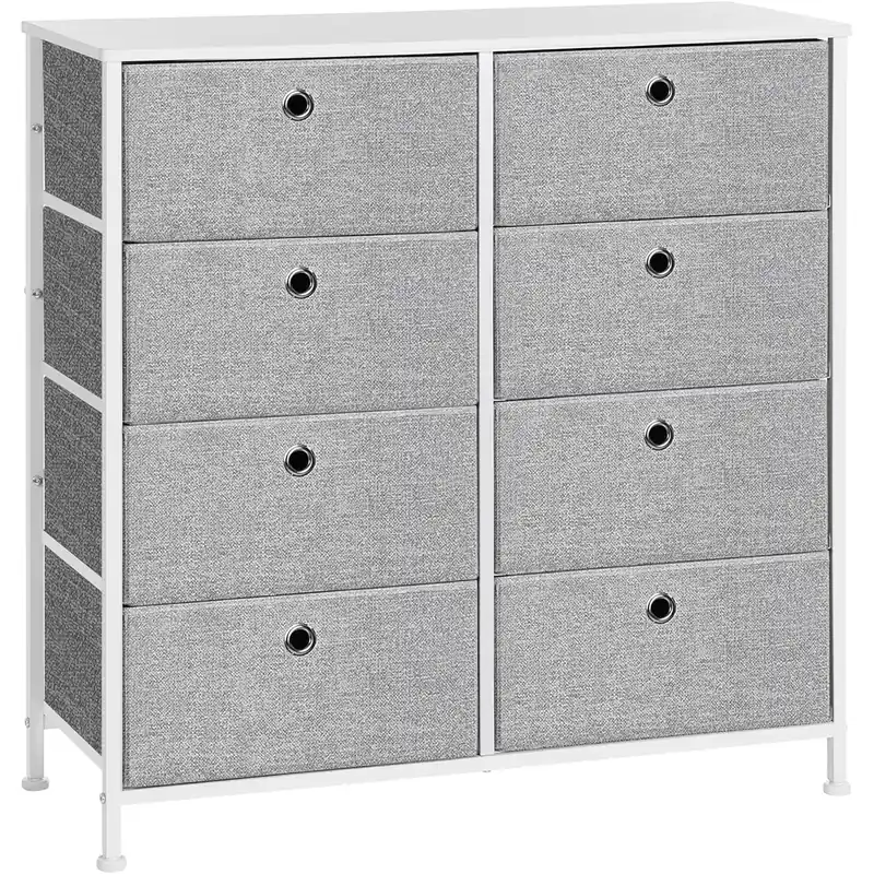 Reducere de preț SONGMICS Comoda cu 8 sertare din material textil, cadru metalic si blat MDF, 80x30x81 cm, gri si alb