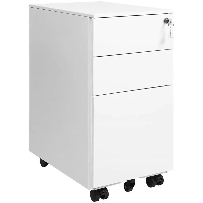 SONGMICS Dulap mobil tip rollbox pentru birouri, 3 sertare pentru documente A4, otel, 30x45x60 cm, alb Lichidare de stoc