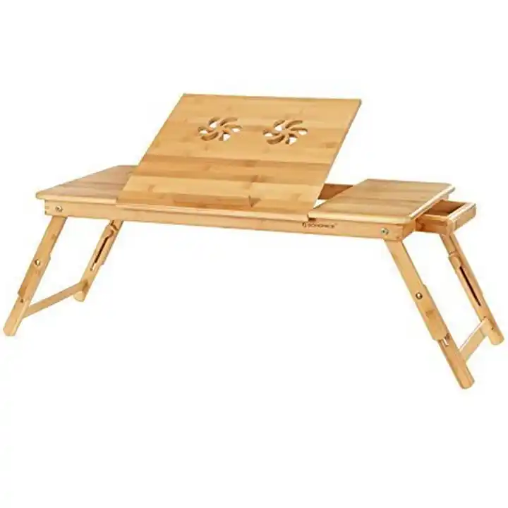 SONGMICS Masa pliabila laptop, din bambus, cu ventilatie si picioare ajustabile, 72x35x29 cm, natur Doar azi