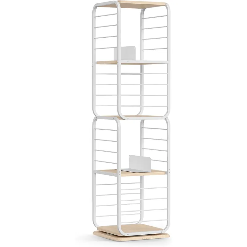 Ofertă VASAGLE Biblioteca rotativa 360 grade, cadru metalic, cu 5 polite MDF, 43x43x158cm, alb