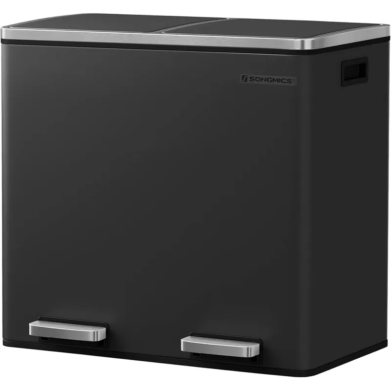 SONGMICS Cos de gunoi din inox cu 2 compartimente colectare selectiva, cu galeti interioare, 2×24 litri, negru Disponibil imediat