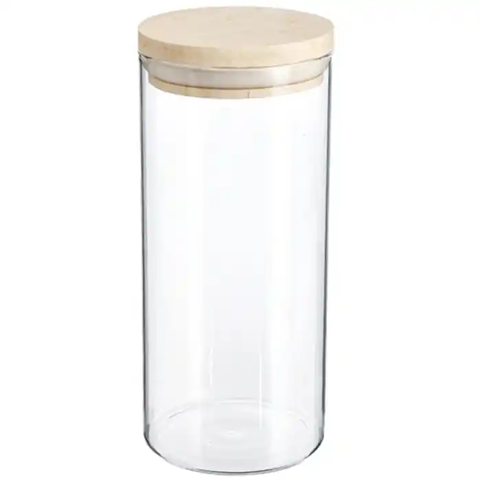 Borcan etans 5Five din sticla borosilicata cu capac lemn natural, 1.3 l, transparent Nu rata
