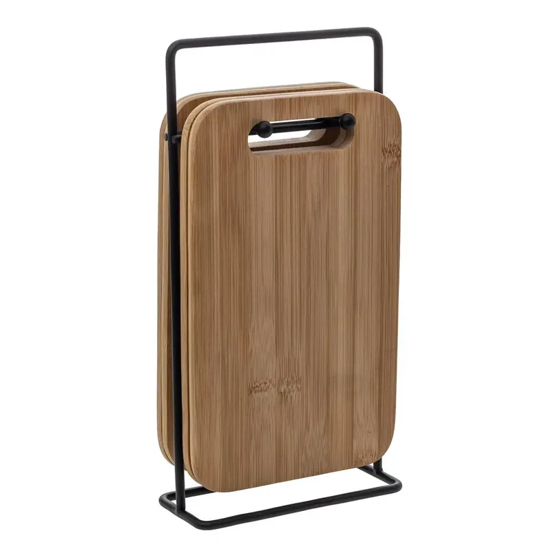 Set 4 platouri tapas 5Five din bambus cu suport metalic, 15x7x27 cm, natur Reduceri