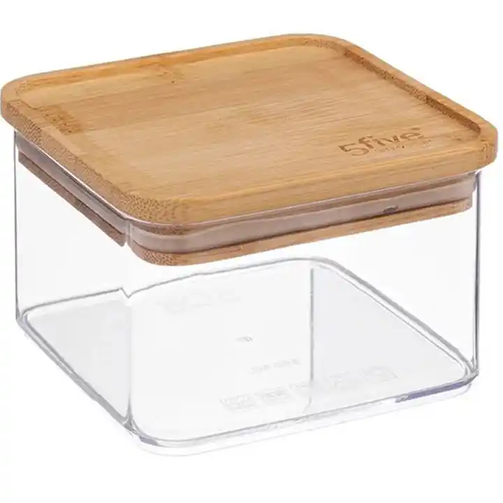Cel mai bun preț Cutie depozitare 5Five Eske patrata 0.5L, capac bambus, PS transparent