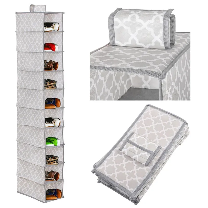 Organizator dulap Sersimo, 10 compartimente, textil, 120cm, gri bej Ofertă limitată
