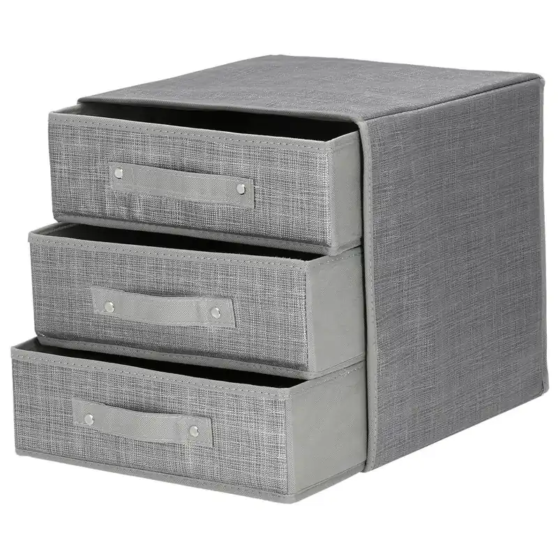 Livrare rapidă Organizator dulap tip lada cu 3 sertare, Sersimo, textil, gri