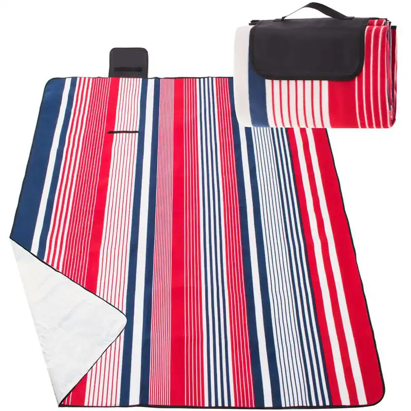 Patura pentru picnic sau plaja, cu folie izolatoare si maner, 160x200cm, albastru rosu Lichidare de stoc