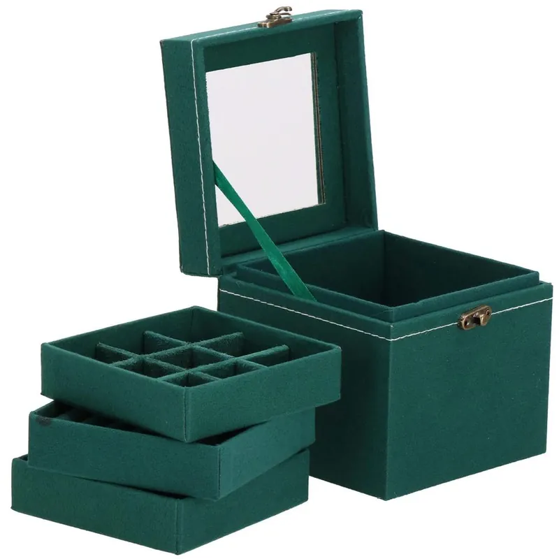 (DL) Cutie depozitare si organizare bijuterii, velur, 12x 12 x 12 cm, verde Popular