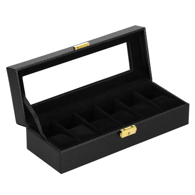 (DL) Cutie depozitare si organizare ceasuri, MDF, piele ecologica, 30x11x8cm, negru carbon Lichidare de stoc