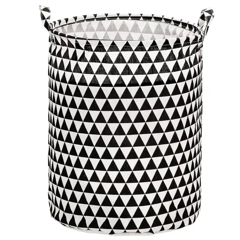 Cos depozitare haine sau jucarii, 45x35cm, bumbac si in, 55 l, triunghiuri, negru alb Reducere de preț